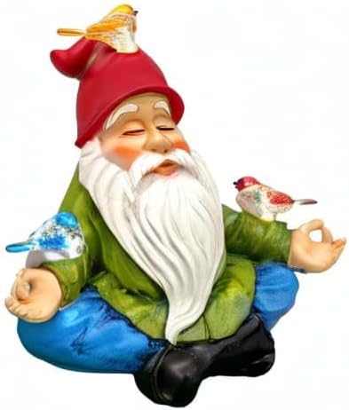 Solar Powered Gnome with Red Hat and 3 Birds Decorated Solar Light, Garden Decorations Statues, Garden Light Decor for Lawn Ornaments, Resin Garden Figurines (Gnome with 3 Birds)