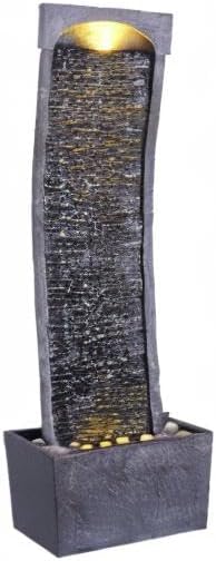Teamson Home 38.58 in. Modern Curved Faux Slate Waterfall Fountain for Indoors or Outdoors with LED Light Accents and 1.98-Gallon Pump, Black and Stone Gray