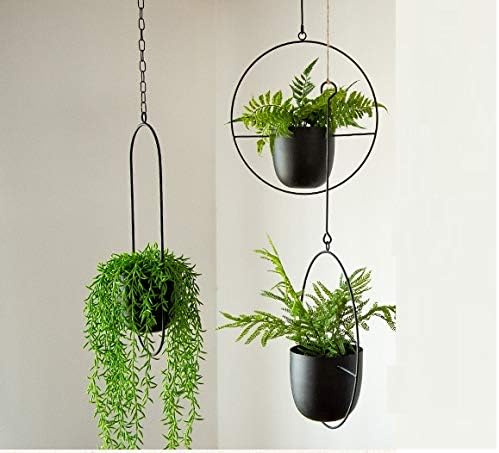 Boho Black Metal Plant Hanger,Metal Wall and Ceiling Hanging Planter, Modern Planter, Mid Century Flower Pot Plant Holder, Minimalist Planter for Indoor Outdoor Home Decor