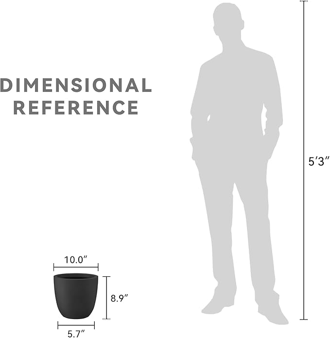 Kante 10 Inch Dia Round Concrete Planter, Indoor Outdoor Large Plant Pot with Drainage Hole and Rubber Plug for Home Patio Garden, Black