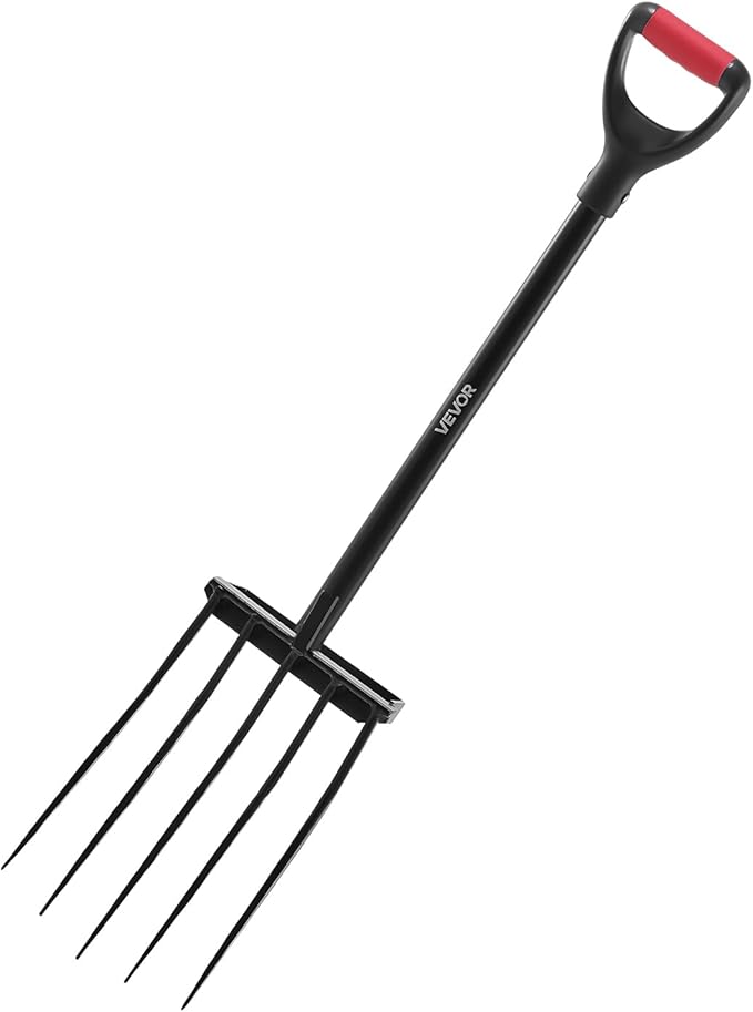 VEVOR Garden Fork, 5-Tine Gardening Pitchfork with Metal Handle, 41 in Heavy Duty Digging Fork with Y Grip, Forged Steel Spading Fork for Hay Potato Composting Transplanting Aeration