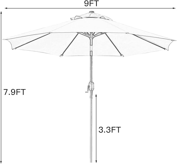 Sunnyglade 9' Patio Umbrella Outdoor Table Umbrella with 8 Sturdy Ribs(Brown)