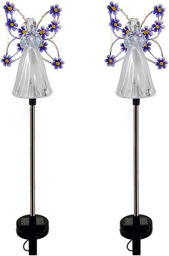 YWBL-WH 2PCS Angel Solar Lights LED Solar Garden Stake Lights Outdoor Garden Eternal Light Angel Decoration ()