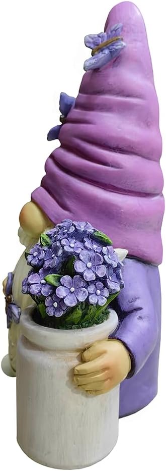 Garden Grace Lavender Gnome Figurine, 10" Purple Home Decor Statue with Butterflies and Flowers