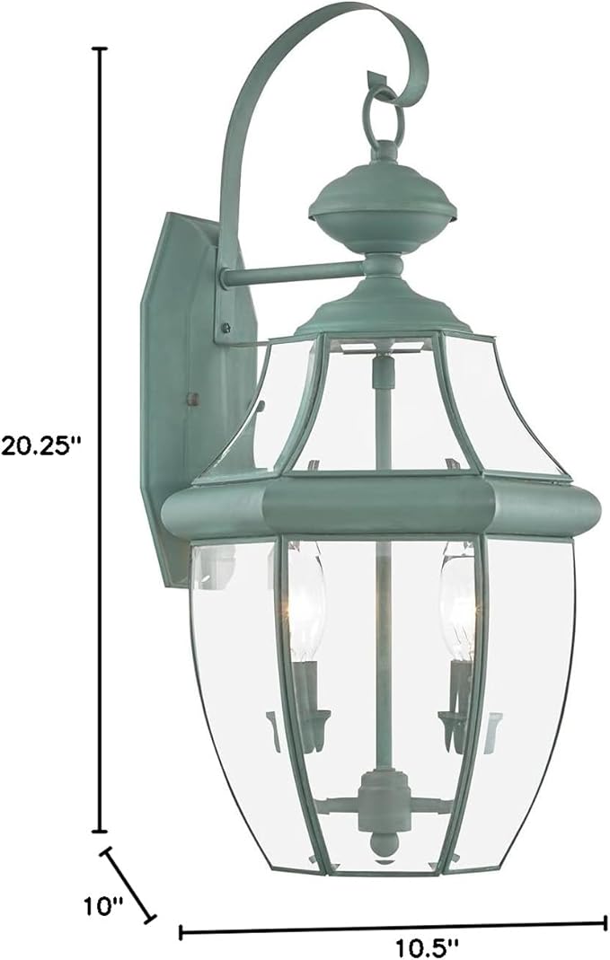 Livex Lighting 2251-06 Outdoor Wall Lantern with Clear Beveled Glass Shades, Verdigris