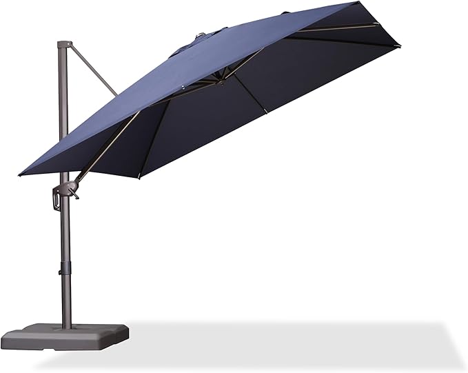 PURPLE LEAF 10 Feet Patio Cantilever Umbrella Square Outdoor Umbrella with 360° Rotation and Aluminum Offset Hanging for Garden Backyard Pool, Navy Blue