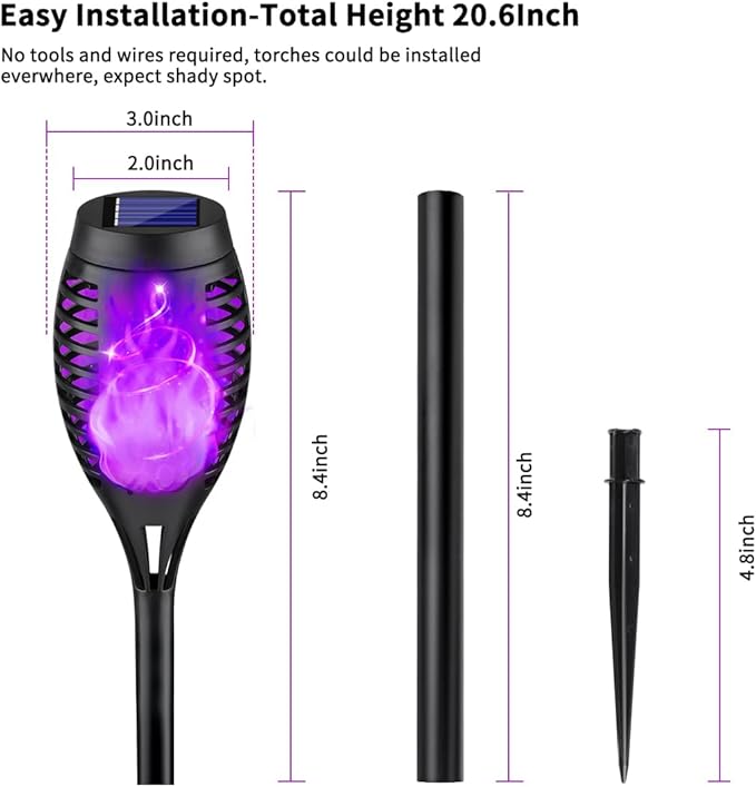 8Pack Halloween Decorations Outdoor, Halloween Solar Lights with Purple Flame for Halloween Decor, Waterproof Halloween Lights Outdoor, Solar Pathway Lights for Lawn Outside Halloween Yard Decorations