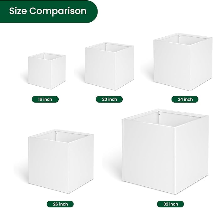 White Steel Planter Square Outdoor Planters Galvanized Steel Planter Box Indoor Metal Large Planters Cube Heavy Duty Flower Pot 24 Inch Modern Commercial Residential for Trees Patio Deck Yard Garden