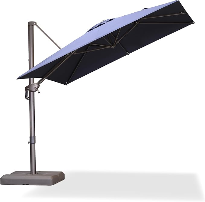 PURPLE LEAF 8 Feet Cantilever Patio Umbrella Square Umbrella with 360° Rotation and Aluminum Offset Hanging Outdoor Umbrella for Pool Garden Backyard Deck, Navy Blue