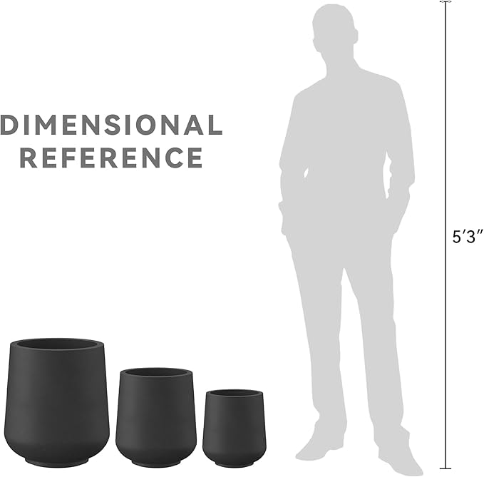 Kante 15.3"+11.6"+8.2" Dia Round Concrete Planter, Large Outdoor Indoor Planter Pots with Drainage Holes and Rubber Plug for Home Garden Patio, Black