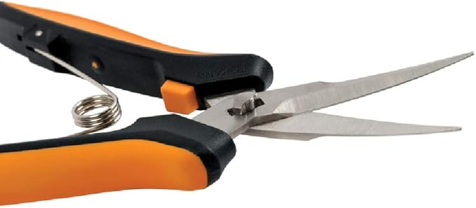 Fiskars Curved Micro-Tip Pruning Snips - 6" Garden Shears with Sheath and SoftGrip Handle - Yard and Garden Tools - Orange/Black
