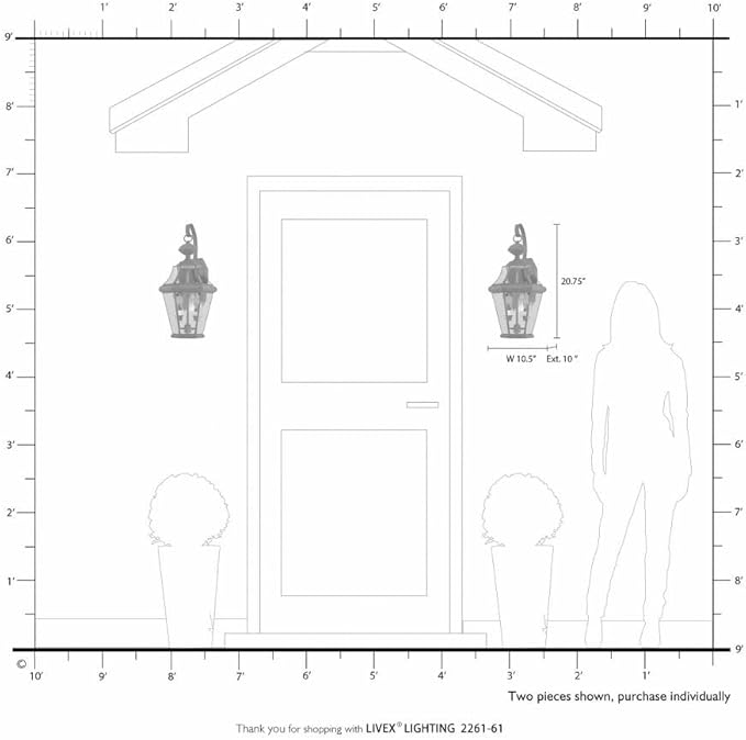 Livex Lighting 2261-91 Georgetown 2 Light Outdoor Wall Lantern, Brushed Nickel