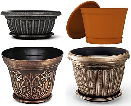 9" Decorative Heavy Duty Tray/Saucer (2 Pack) Rustic Medieval/French Country Look, Pot/Planter Base for Indoor/Outdoor Decor Use. Long Lasting, Reusable Light Weight (9 inches, Copper)