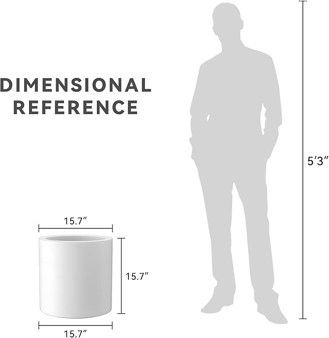 Kante 15.7" Dia Round Concrete Planter, Modern Style Large Cylindrical Plant Pot with Drainage Hole and Rubber Plug for Indoor Outdoor Patio, White