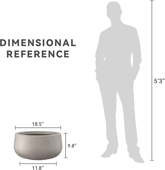 Kante 19.6" Dia Round Concrete Planter, Cement Plant Pots with Drainage Hole and Rubber Plug for Outdoor Indoor Garden Home, Modern Curvaceous Design, Weathered Concrete