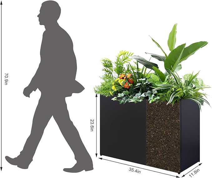 Metal Planter Box Rectangular Block - Galvanized Steel Long Box Planter Modern Outdoor Planters All-Weather Use with Drainage Holes for Patio/Porch, 35.5×24×12IN