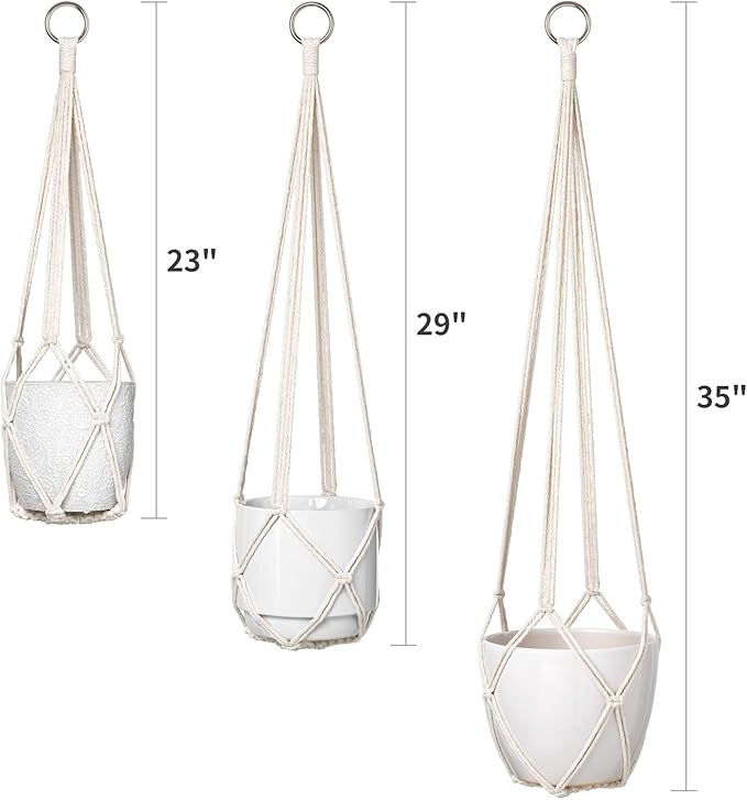 Dahey Macrame Plant Hanger Set of 3 with Hooks Indoor Hanging Planter Basket 35"/29"/23" Handmade Woven Cotton Rope Flower Pot Crochet Plant Holder Stand for Boho Home Decor No Tassels,Beige