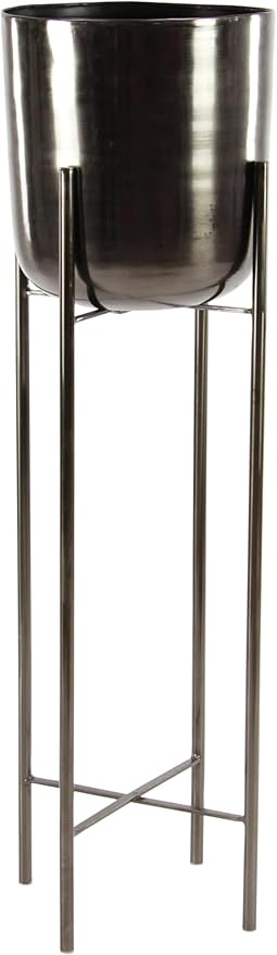 CosmoLiving by Cosmopolitan Metal Indoor Outdoor Planter Dome Large Planter Pot with Removable Stand, Set of 2 Planters 39", 46"H, Black