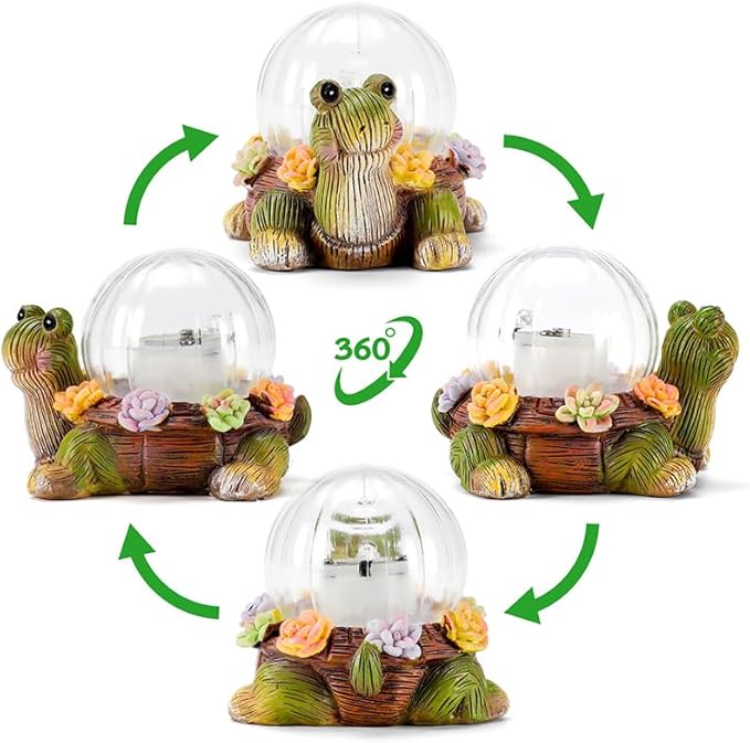 Solar Mini Turtle Garden Statue Lights for Outdoor Decor with Cracked Glass LED Figurine Lighting Resin Succulent Tortoise Decorations for Patio Lawn Yard Home Housewarming Mom Wowen Gifts