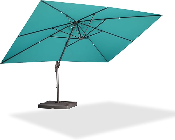 PURPLE LEAF 10' X 13' Patio Cantilever Umbrella Rectangle Umbrella Outdoor with Aluminum Offset Hanging and 360° Rotation for Pool Garden Deck Patio, Turquoise