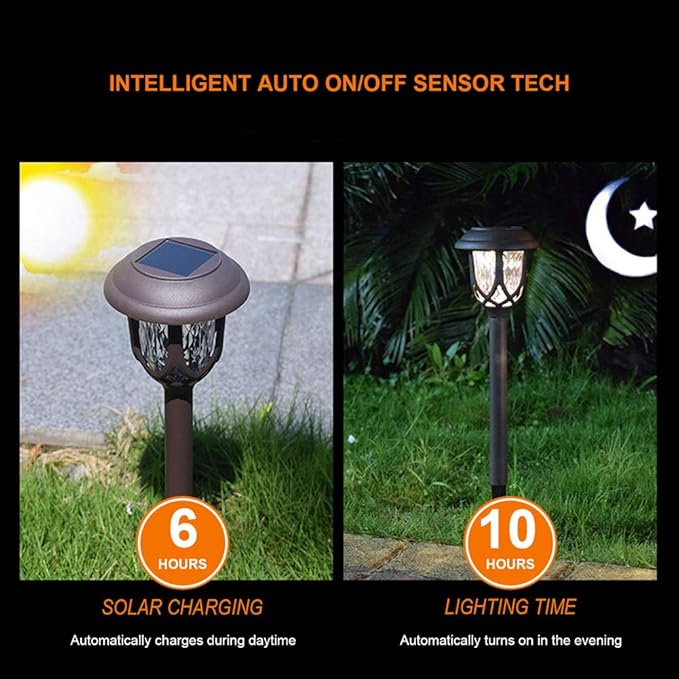 10 Pack Solar Lights Outdoor Decorative Garden Yard Lights for Pathway Walkway Sidewalk Driveway. (Brown, Warm White)