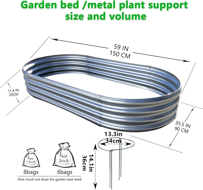 Raised Garden Bed, 2 Pcs 5×3×1ft Outdoor Galvanized Planter Boxes, Galvanized Garden Beds Outdoor with Metal Plant Stakes, Large Raised Garden Stock Tank, Garden Beds Outdoor for Vegetables