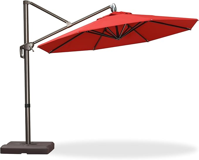 PURPLE LEAF 10FT Cantilever Patio Umbrella with 360-degree Rotation Aluminum Round Outdoor Offset Handing Umbrella for Patio Pool, Red