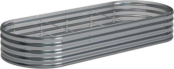 zizin Galvanized Raised Garden Bed Metal Oval Raised Garden Beds Outdoor Planter Box for Vegetables (9x3x1.3FT, Silver)