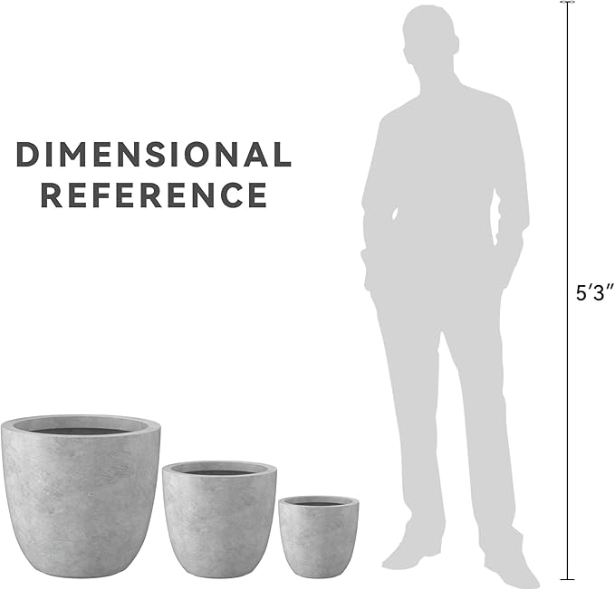 Kante 18",14",10" Dia Concrete Round Planters (Set of 3), Outdoor Indoor Large Planter Pots with Drainage Hole and Rubber Plug for Home Patio Garden, Natural Concrete