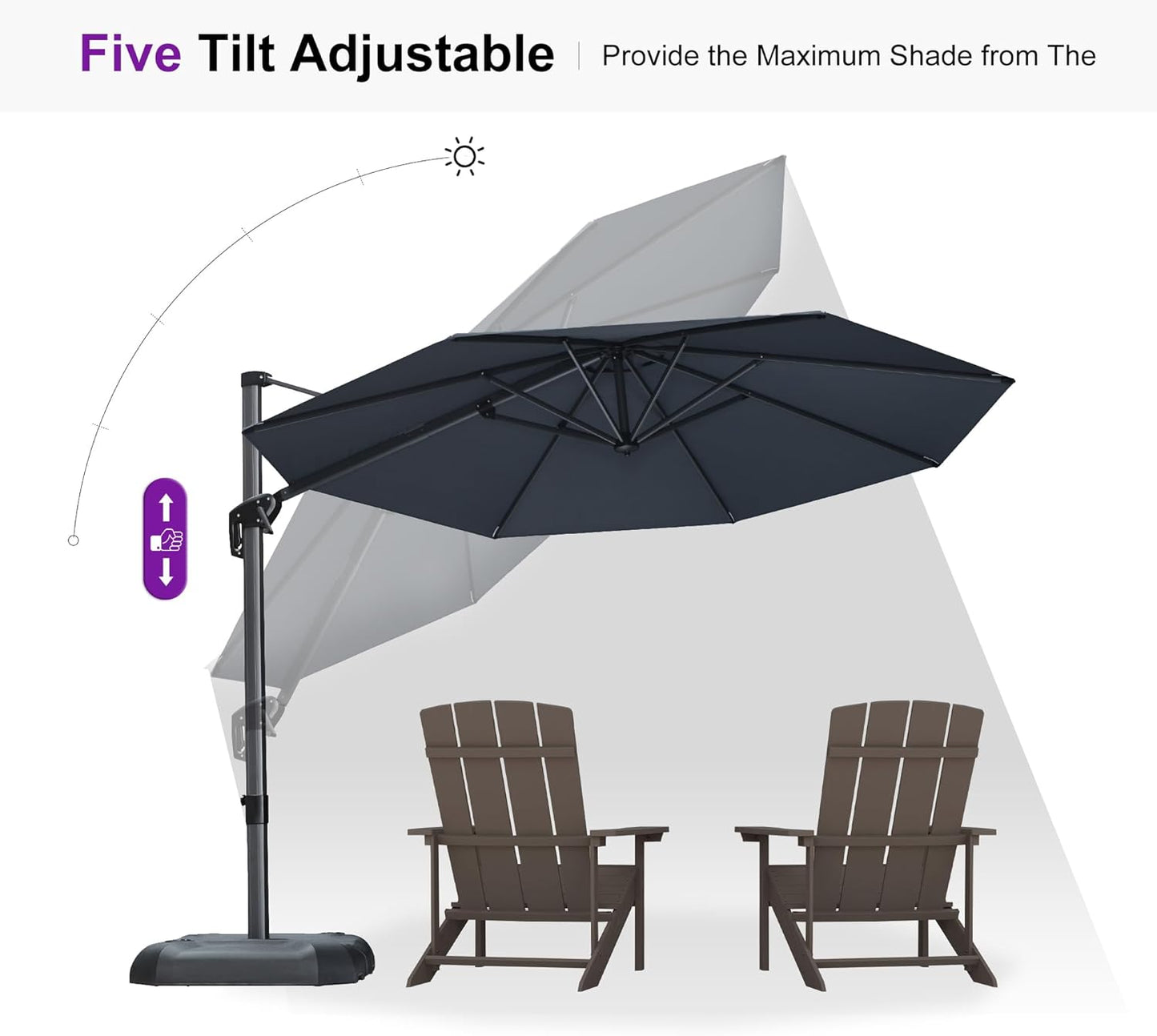 PURPLE LEAF 10 Feet Patio Umbrella Outdoor Cantilever Round Umbrella Aluminum Offset Umbrella with 360-degree Rotation for Garden Deck Pool Patio, Grey