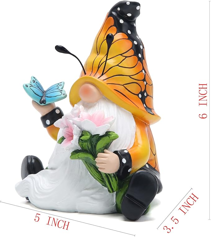 Hodao Spring Butterfly Gnomes Decorations Butterfly Gnomes Ornaments Scandinavian Tomte Elf Decor Summer Butterfly Gnomes Figurines for Outdoor Garden Decor Birthday Gifts for Mom, Women, Grandma