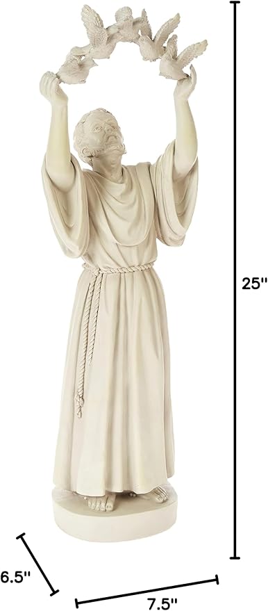 Design Toscano Francis of Assisi Doves of Peace Religious Garden Statue, 7 inches wide, 25 inches tall, Cast Stone Resin, Antique Stone Finish
