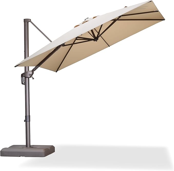 PURPLE LEAF 8 Feet Cantilever Patio Umbrella Square Umbrella with 360° Rotation and Aluminum Offset Hanging Outdoor Umbrella for Pool Garden Backyard Deck, Beige