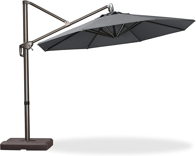 PURPLE LEAF 10FT Cantilever Patio Umbrella with 360-degree Rotation Aluminum Round Outdoor Offset Handing Umbrella for Patio Pool, Deep Grey