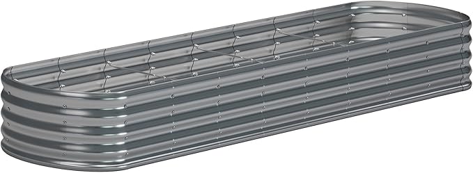 zizin Galvanized Raised Garden Bed Metal Oval Raised Garden Beds Outdoor Planter Box for Vegetables (12x2x1.3FT, Silver)