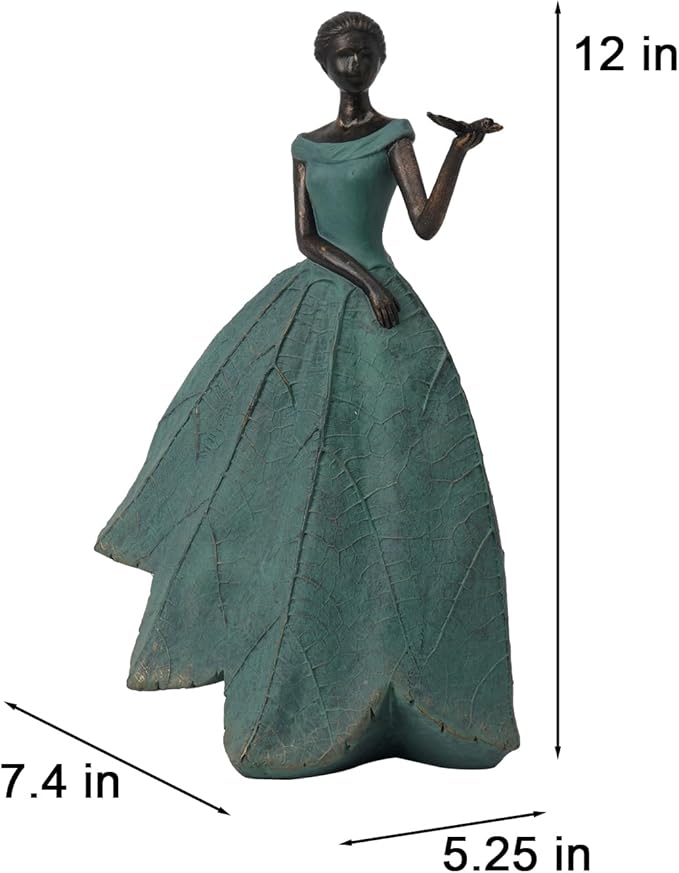 Guichifun Fairy Statue Collection Home Decoration - Leaf Angel Girls with Dragonfly Resin Home Decor for Outside or Inside Rustic Garden Outdoor Yard Decorations Figurines Gift 7.4 x 5.25 x 12 Inch