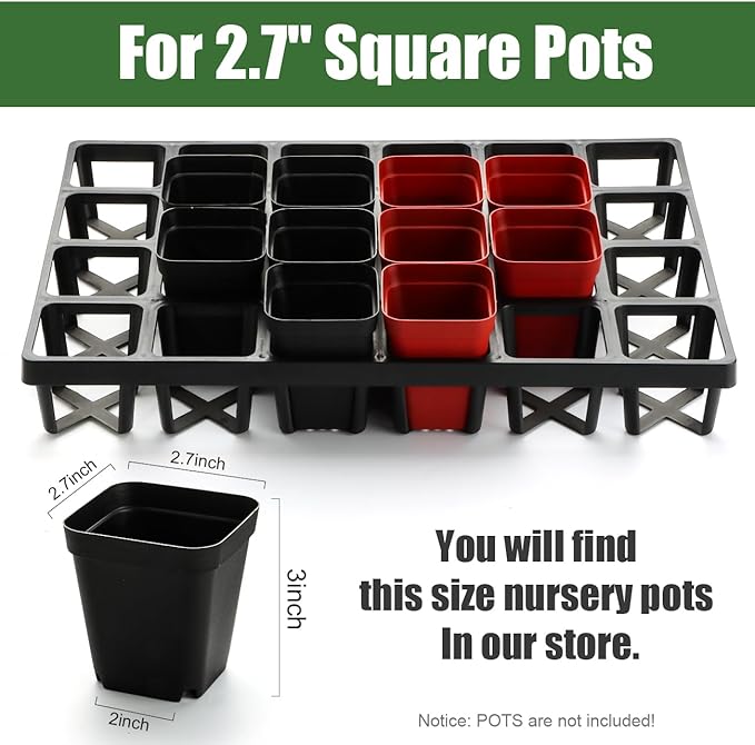24 Cell Nursery Pots Trays (17"x11"x2") with Plastic Flat Seed Starter Trays, Durable Carrying Seedling Starter Tray, Reusable Planting Trays for Holding 2.7 inch Nursery Pots, 3 Sets Combo
