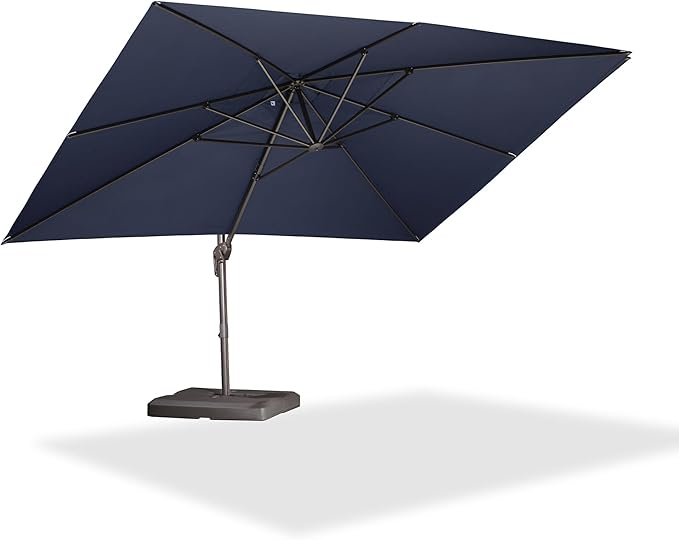 PURPLE LEAF 10' X 13' Patio Cantilever Umbrella Rectangle Umbrella Outdoor with Aluminum Offset Hanging and 360° Rotation for Pool Garden Deck Patio, Navy Blue