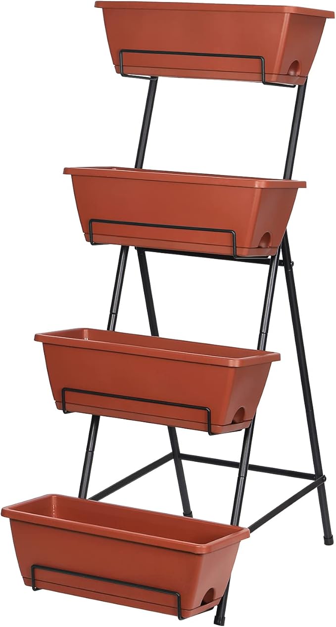 Tuenort Vertical Raised Garden Bed 4 Tiers Planter Box Freestanding Garden Planter with 4 Container Boxes for Growing Vegetables Herbs Flowers on Patio Balcony Red