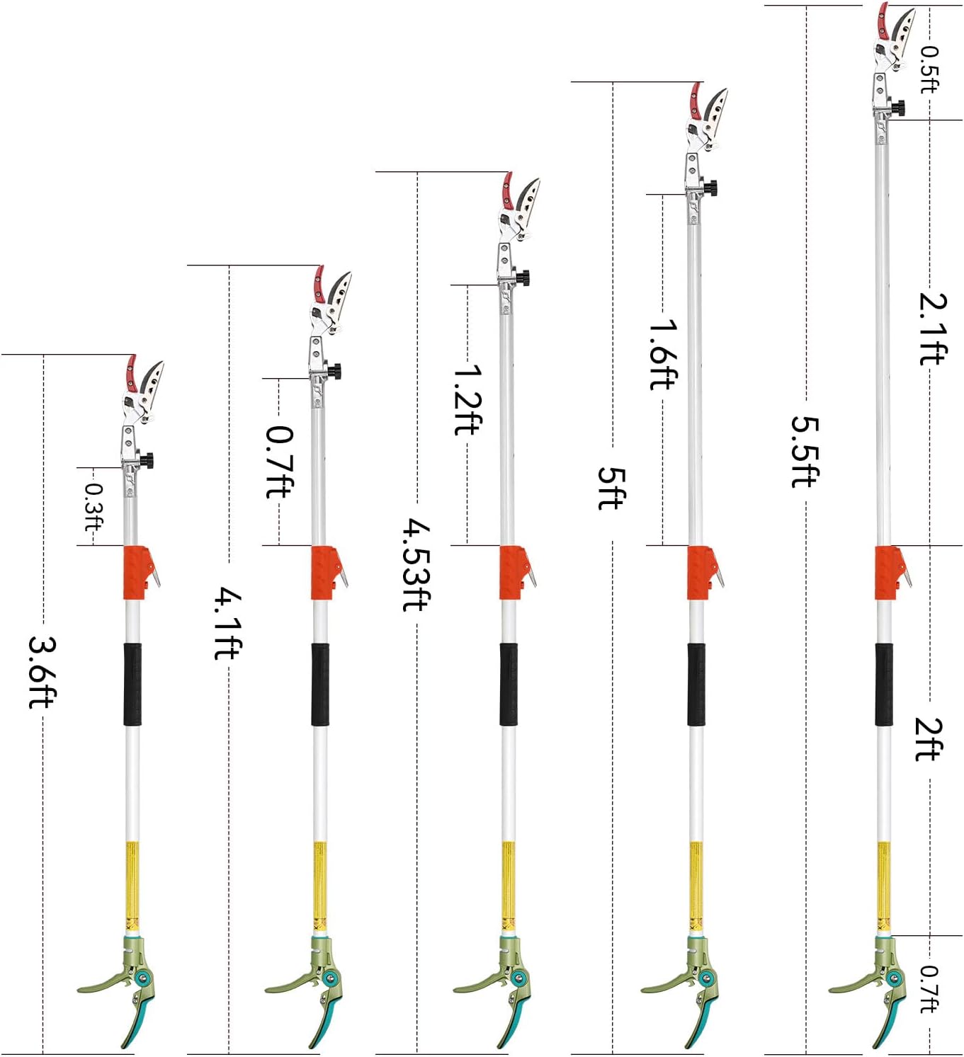 Extendable Tree Cutter, 3.67-5.45 FT Telescopic Pole Pruner, Lightweight Aluminum Handle, Teflon-Coated Blade, Cuts Up to 1/2 Inch, Ideal for Fruit Picking & Tree Branch Cutting | LFX101