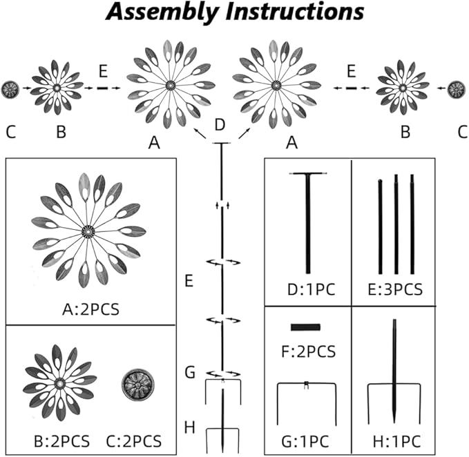VEWOGARDEN 360° Outdoor Metal Wind Spinners Kinetic Wind Sculptures & Spinners for Yard Garden Lawn Patio Decorations, Blue & Bronze