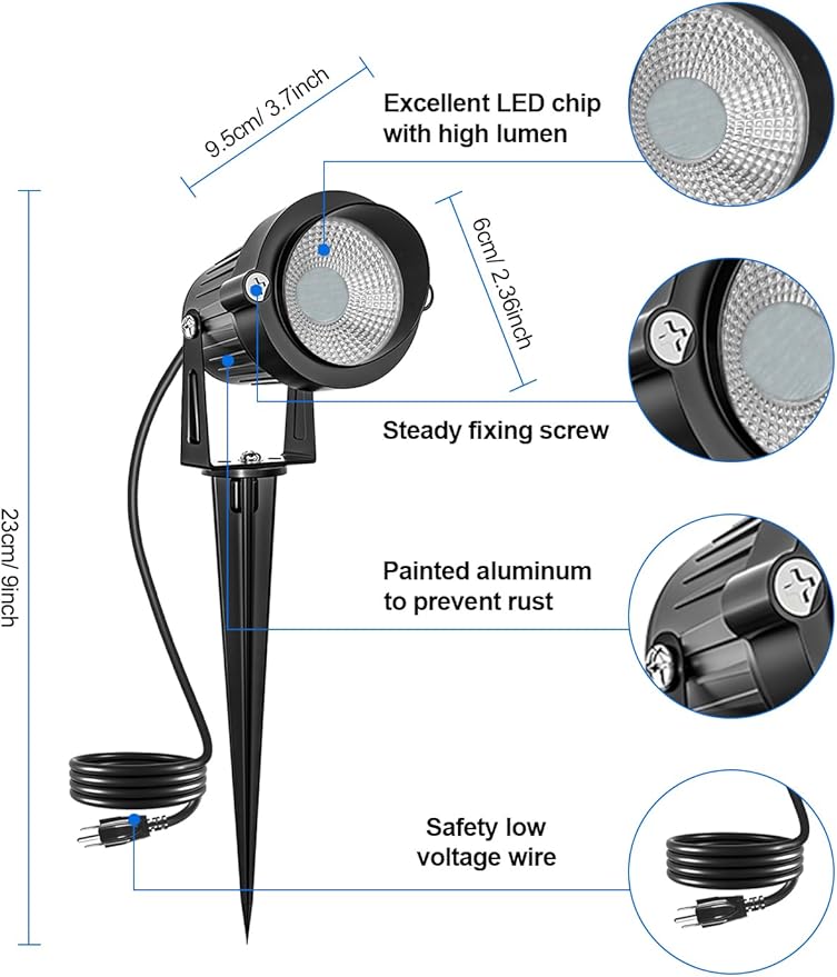 Christmas RGBW Outdoor Spotlights for Yard,10W Color Changing Landscape Lights with Remote Control 120V LED Landscape Lighting Waterproof Spotlight with Plug Tree Garden Path Decoration (4Pack)