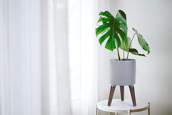 D'vine Dev 8 Inch Planter Pot with Stand, Mid-Century Tall Plant Pot with Legs for Indoor Plants, Small, Grey, 88-O-A-3