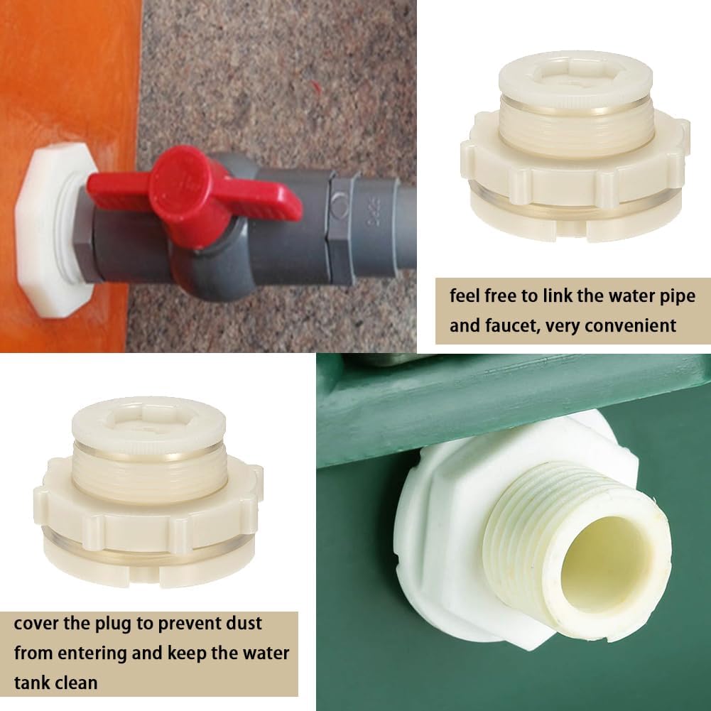 1.25 Female ABS Bulkhead Fitting, Plastic Water Tank Connector Adapter Fitting with Plugs for Outdoor rain Barrel Garden Hose Adapter Spigot kit Water Tank Gallon Drain Bucket(Set of 4)