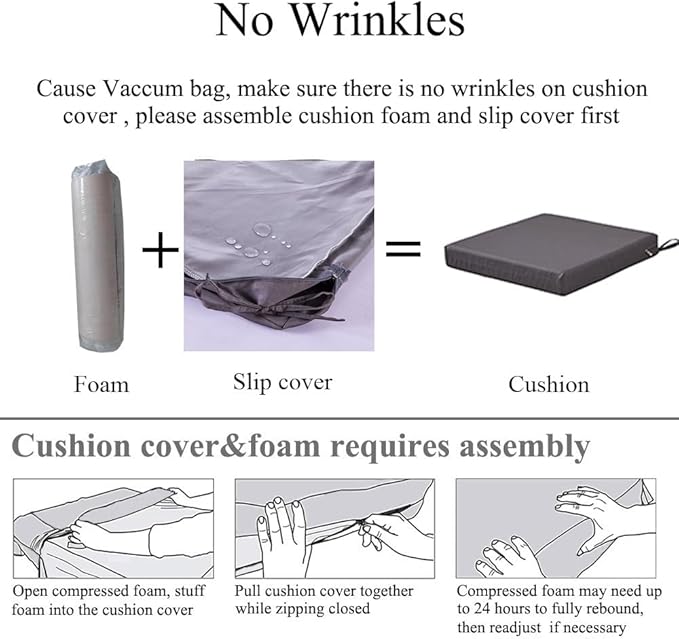 18.5 x 16 Inch Outdoor Chair Cushions for Patio Furniture, UV Resistant Non Slip Waterproof Replacement Patio Seat Cushion with Ties Set of 2, Dark Grey