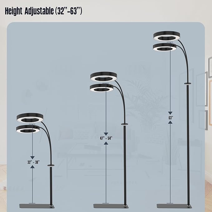 GLOWRIUM Indoor Grow Light, 40 Watt Full Spectrum LED Plant Growth Light with Stand, Adjustable Height with Timer 3/9/12 hrs, Black LED Plant Lamp