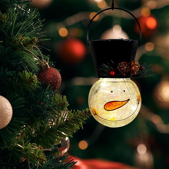 Starsoul Snowman Solar Lanterns, Christmas Outdoor Hanging Lantern Waterproof Decorative Snowman Lamps Decor for Garden, Patio, Yard, Porch, Xmas Holiday Party Decor (Pinecone)