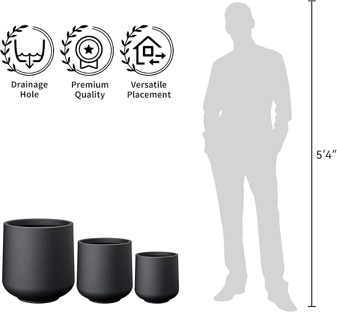 Kante 11.6" Dia Round Concrete Planter, Outdoor Indoor Large Plant Pots Containers with Drainage Hole and Rubber Plug for Home Garden Patio, Black