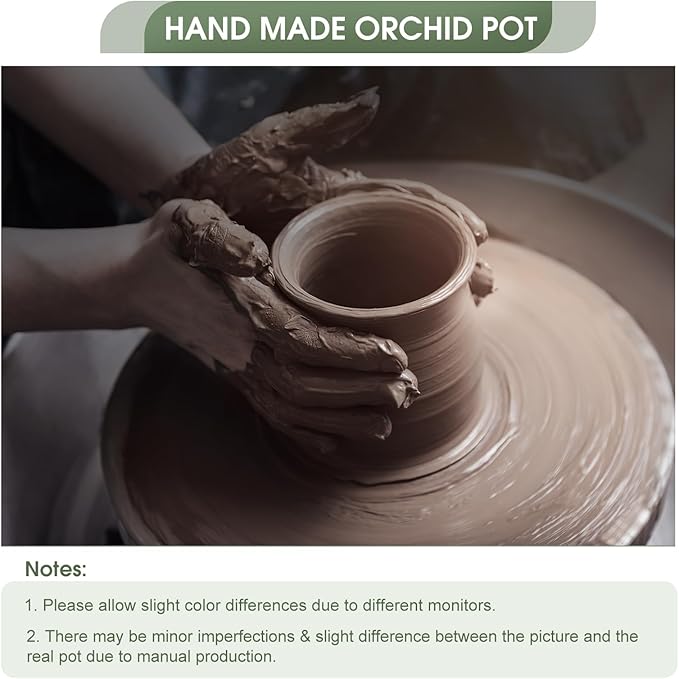 Orchid Pot with Holes & Saucers, 6.1 inch Ceramic Large Orchid Planter for Repotting, Flower Plant Pot with Drainage for Indoor Outdoor Home Decor, White