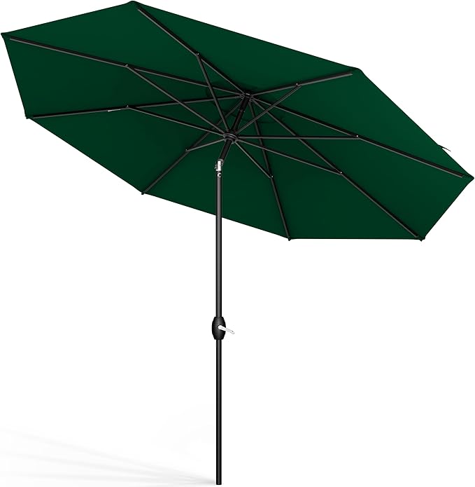 Midtown Umbrellas Sunbrella Umbrella 9 Feet Outdoor Umbrella With Forest Green Acrylic Fabric - Auto-Tilt Aluminum Frame Patio Umbrella For Backyard, Deck, Garden, Pool - Black Pole